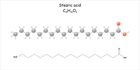 Stylized molecule model/skeletal formula of stearic acid. - obrazy, fototapety, plakaty