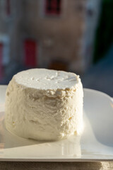 French soft white goat cheese served outdoor in sunlights