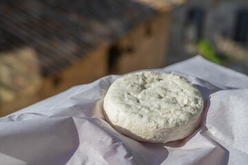 One small fresh white cheese  made in Provence from unpasteurised goat milk