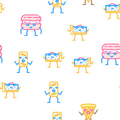 dessert character food cute vector seamless pattern thin line illustration