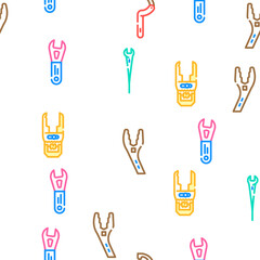 wrench tool spanner repair vector seamless pattern thin line illustration