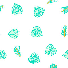 leaf tropical plant palm jungle vector seamless pattern thin line illustration
