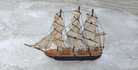wooden ship frozen in ice  © serikbaib