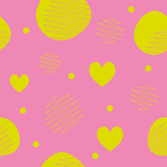 heart pattern in baby pink and green color with abstract circle and line