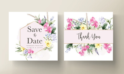 Fototapeta na wymiar hand drawn watercolor floral wedding invitation card
