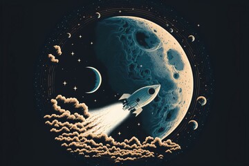 Obraz rakieta lecąca na księżyc