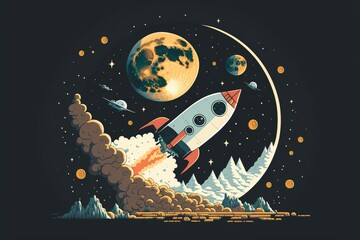 Obraz czerwona rakieta lecąca na księżyc