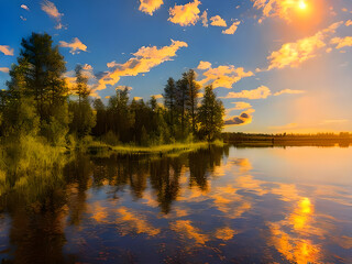 Obraz premium sunset over the lake