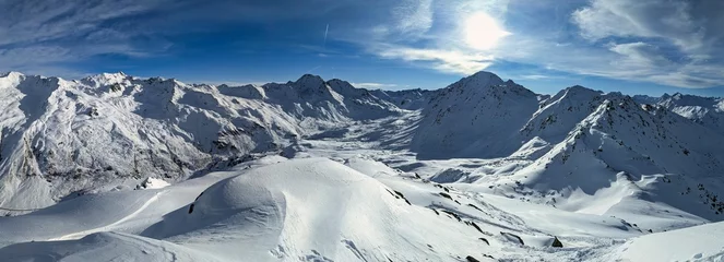 Poster Skitour to the peak Baslersch chopf above Davos. Ski tour in a beautiful winter landscape. Ski mountaineering in Switzerland. Skimo near Sentisch Horn. High quality photo © SimonMichael