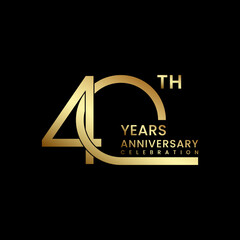 40th anniversary logo design with golden text. Logo Vector Illustration