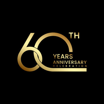 60th anniversary logo design with golden text. Logo Vector Illustration