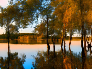 Obraz premium sunset over the lake