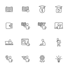 Studying and learning icons set vector graphic illustration
