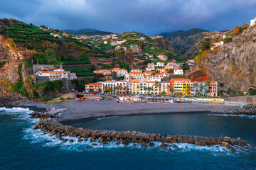 Aerial view of Ponta Do Sol town on Madeira Island Portugal - 556986556
