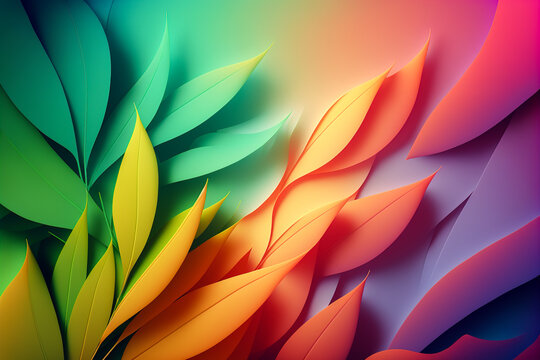 Abstract plant with leaves in different colors. Generative AI.