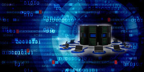 Fototapeta premium 3d illustration Data center server connected computer network