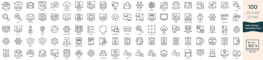 Set of web design development icons. Thin outline icons pack. Vector illustration