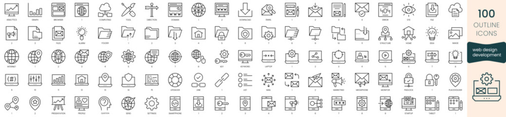 Obraz na płótnie Canvas Set of web design development icons. Thin outline icons pack. Vector illustration
