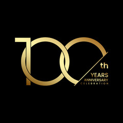 100th Anniversary. Anniversary logo design with golden text. Logo Vector Illustration