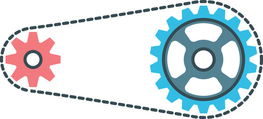 Power transmit belt icon. Machine color element