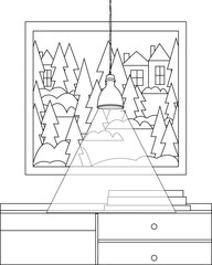 easy level coloring pages. window drawing with contours.