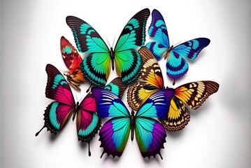 Fototapeta na wymiar Different colored butterflies on a white background Generative AI