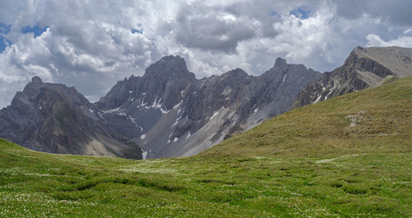 Obraz premium View of Mount Oronaye from the Enchiausa valley in the upper Maira valley, Cottian Alps, Italy