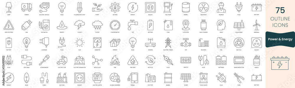 Wall mural set of power and energy icons. thin outline icons pack. vector illustration - Wall murals