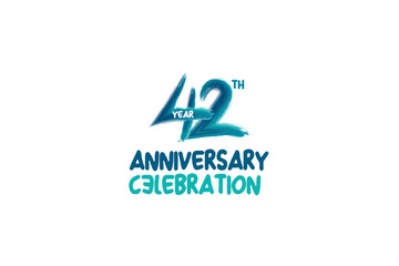 42th, 42 years, 42 year anniversary celebration fun style logotype. anniversary white logo with green blue color isolated on white background, vector design for celebrating event