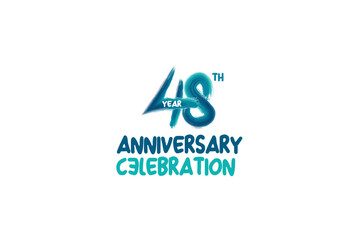 48th, 48 years, 48 year anniversary celebration fun style logotype. anniversary white logo with green blue color isolated on white background, vector design for celebrating event