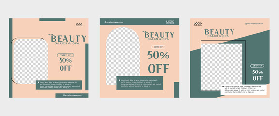 Set of three elegant minimalist backgrounds of social media beauty skincare promotion banners premium vector templates