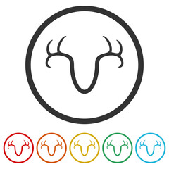 Deer antler shield logo. Set icons in color circle buttons