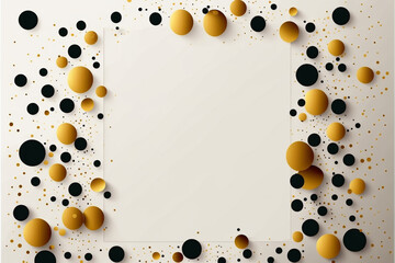 Fototapeta premium Gold shiny confetti and gold balloons on white background, middle has open space for your message copy, Celebration and party invitation concept
