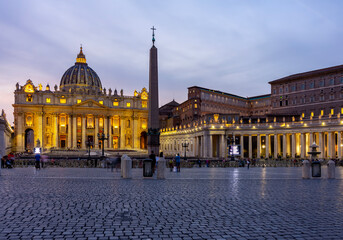 Fototapeta na wymiar St. Peter's square in Vatican at night, center of Rome, Italy
