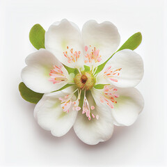 Top view a Apple blossom flower isolated on a white background, suitable for use on Valentine's Day cards
