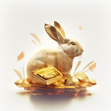 Auspicious Gold Rabbit With Golden Ingots