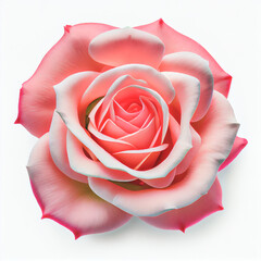 Top view a American Beauty Rose flower isolated on a white background, suitable for use on Valentine's Day cards