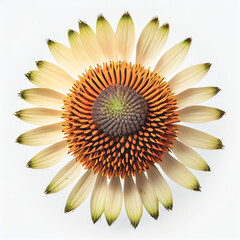 Top view a Coneflower isolated on a white background, suitable for use on Valentine's Day cards