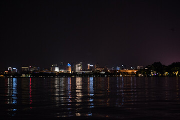 Fototapeta premium Hangzhou, China - August1, 2017: Street for tourists, traditional street food and soгveniers, old historical architexture and museums. Nightview
