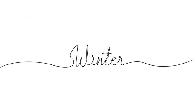 animated continuous single line drawing of word WINTER, line art animation