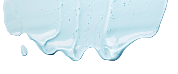 Liquid blue  gel  flowing down on transparent background. Smear of transparent cosmetic moisturizing product