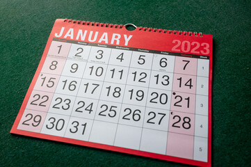 Calendar 2023, January, monthly planner for wall and desk.