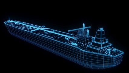 3D rendering illustration ship blueprint glowing neon hologram futuristic show technology security for premium product business finance transportation 