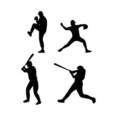 set of baseball player silhouette design. softball sign and symbol. sport vector illustration.