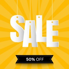 sale 50% off banner template design, fifty percent off sale post design 