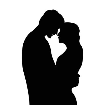 couple silhouette design. happy man and woman hug together. romance sign and symbol.