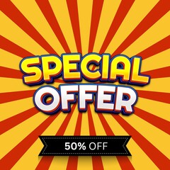 special offer 50% off banner template design, fifty percent off special offer post design 
