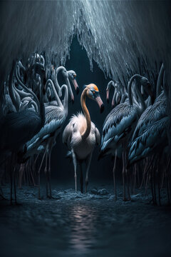 Flamingo, Digital national geographic realistic illustration with stunning scene