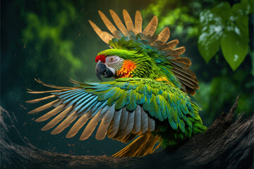 Parrot, Digital national geographic realistic illustration with stunning scene - obrazy, fototapety, plakaty