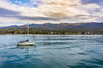 Fototapeta na wymiar sailboat at the coast of santa barbara 
